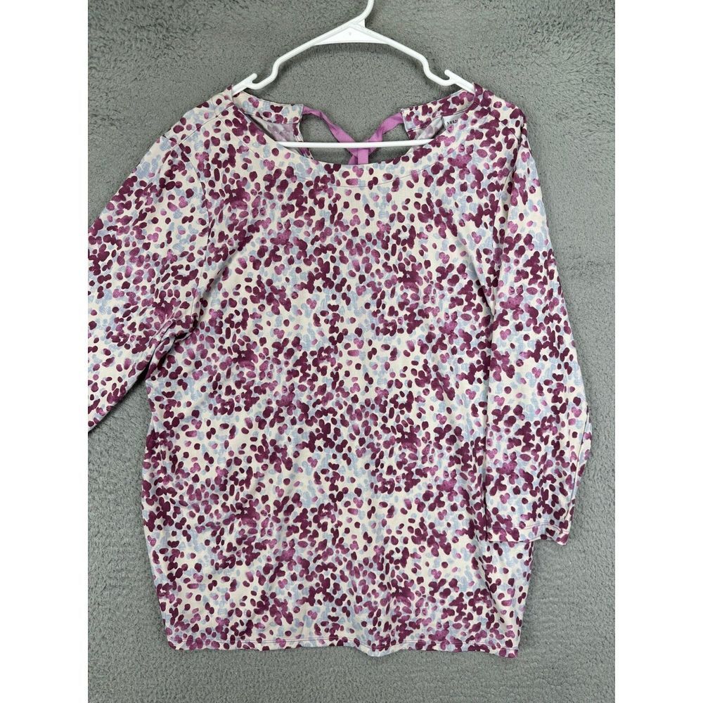 Susan Graver Blouse Shirt Womens Large Purple Geometric‎ 3 Quarter Sleeve Ladies